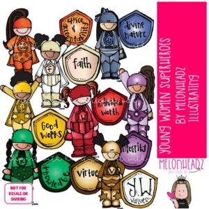 Young Women Superheroes clip art, LDS COLORED Version