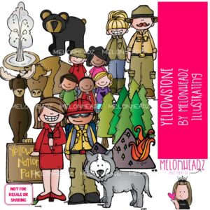 Yellowstone clip art, National Park, geyser COLORED Version