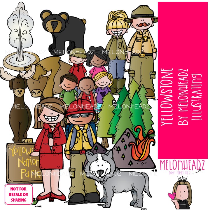 Yellowstone clip art, National Park, geyser COLORED Version