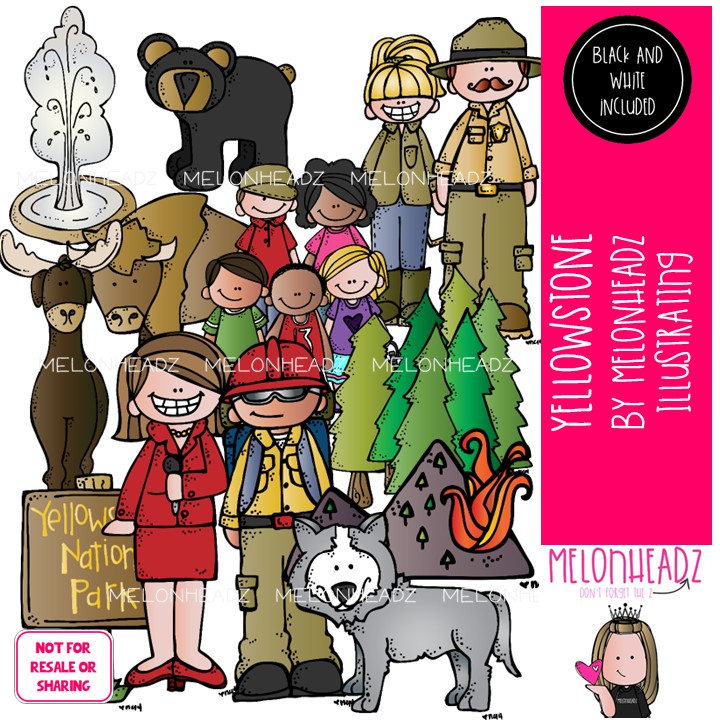 Yellowstone clip art, National Park, geyser COMBO PACK