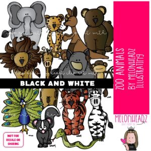 Zoo Animals clip art, Jungle Animals clip art BLACK AND WHITE