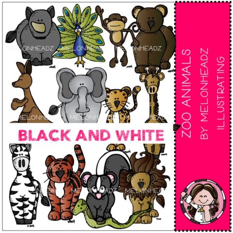 Zoo Animals clip art – BLACK AND WHITE - Melonheadz