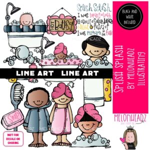 Splish Splash clip art, hygiene, bath LINE ART and BLACK AND WHITE