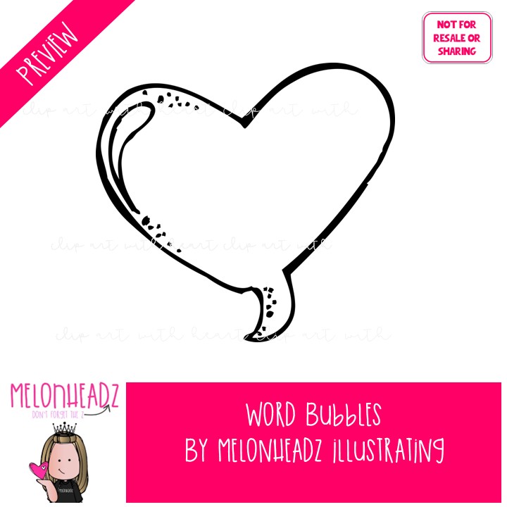 Word bubble clip art, speech, quote, thought LINE ART and BLACK AND WHITE - Image 2