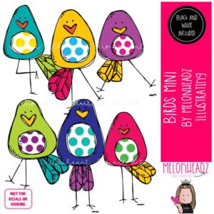 Birds clip art, silly, bright Mini