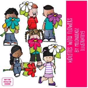 Kidlettes with flowers clip art, daisy Mini