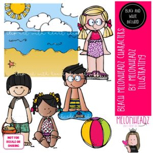 Beach clip art, Melonheadz Characters, background Mini
