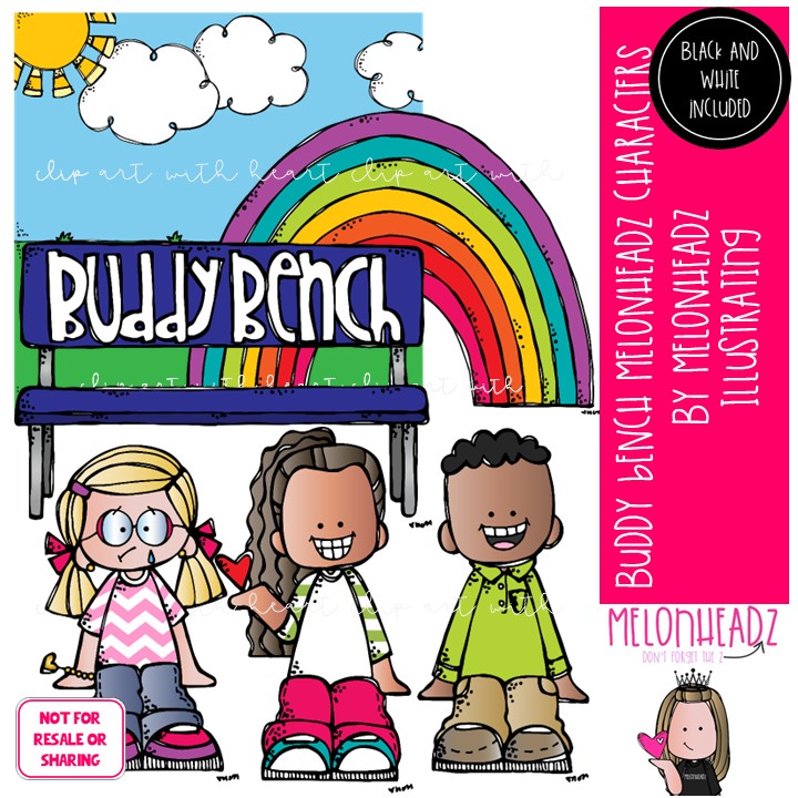 Buddy Bench clip art, be kind, Melonheadz Characters Mini