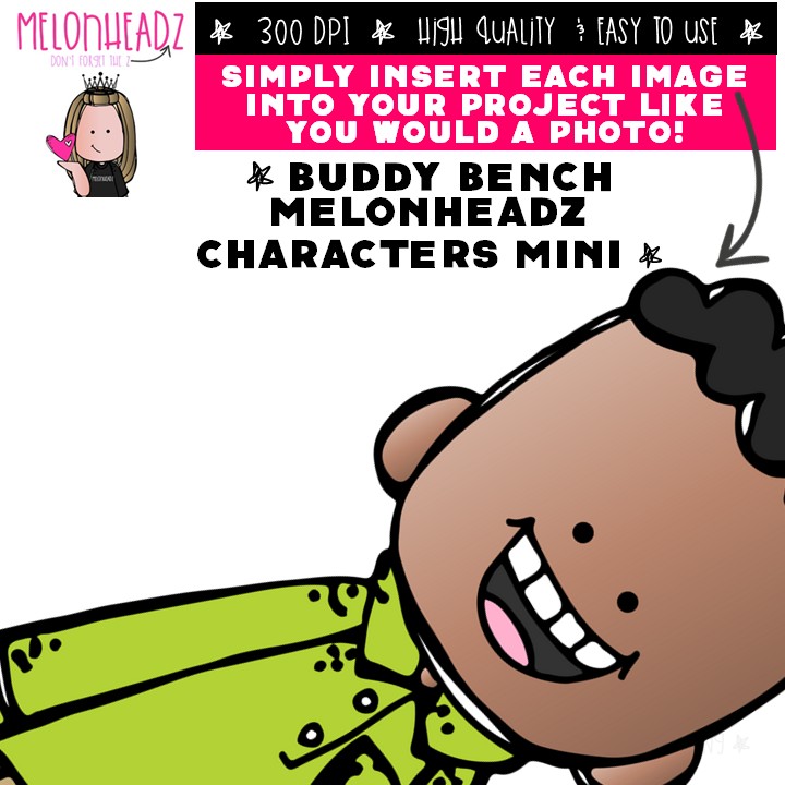 Buddy Bench clip art, be kind, Melonheadz Characters Mini - Image 3