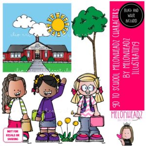 Go to School clip art, Melonheadz Characters, background Mini