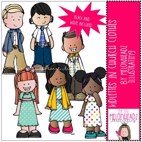 Kidlettes in Church Clothes clip art – Mini - Melonheadz