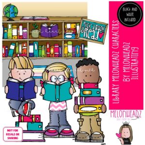 Library clip art, Melonheadz Characters, background Mini