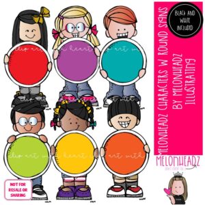 Melonheadz Characters with round signs clip art, blank Mini