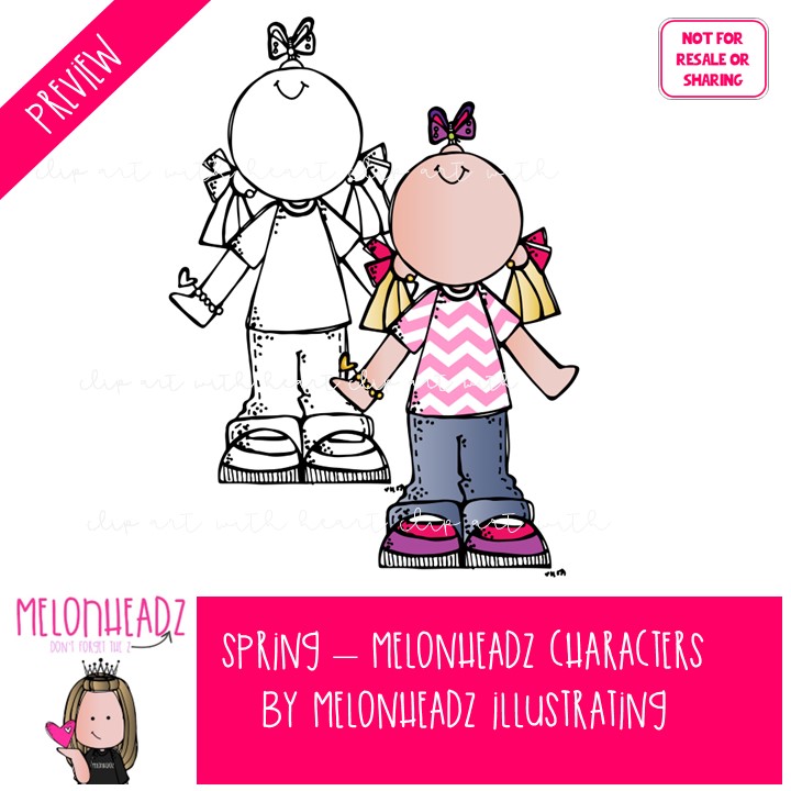Spring clip art, Melonheadz Characters, background Mini - Image 2
