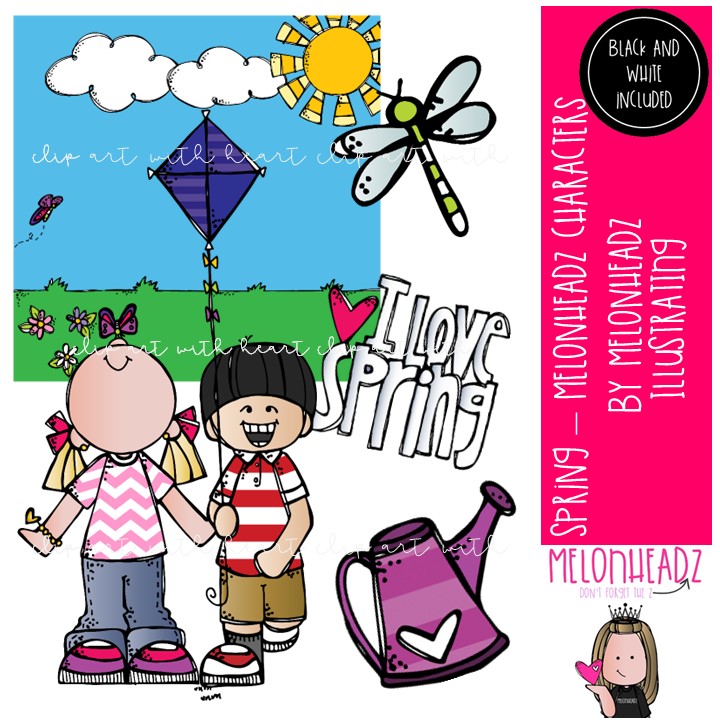 Spring clip art, Melonheadz Characters, background Mini