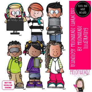 Technology clip art, Melonheadz Characters, laptop, tablet Mini