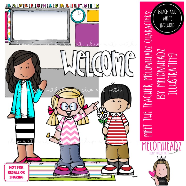 Meet the Teacher clip art, Melonheadz Characters, background Mini