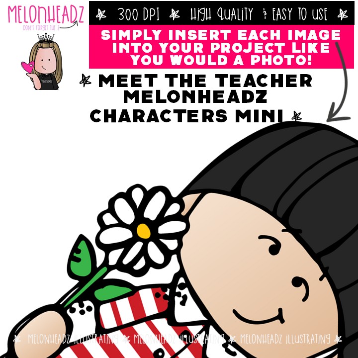 Meet the Teacher clip art, Melonheadz Characters, background Mini - Image 3