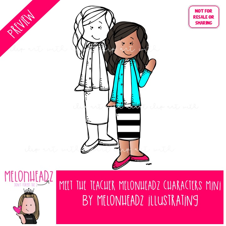 Meet the Teacher clip art, Melonheadz Characters, background Mini - Image 2