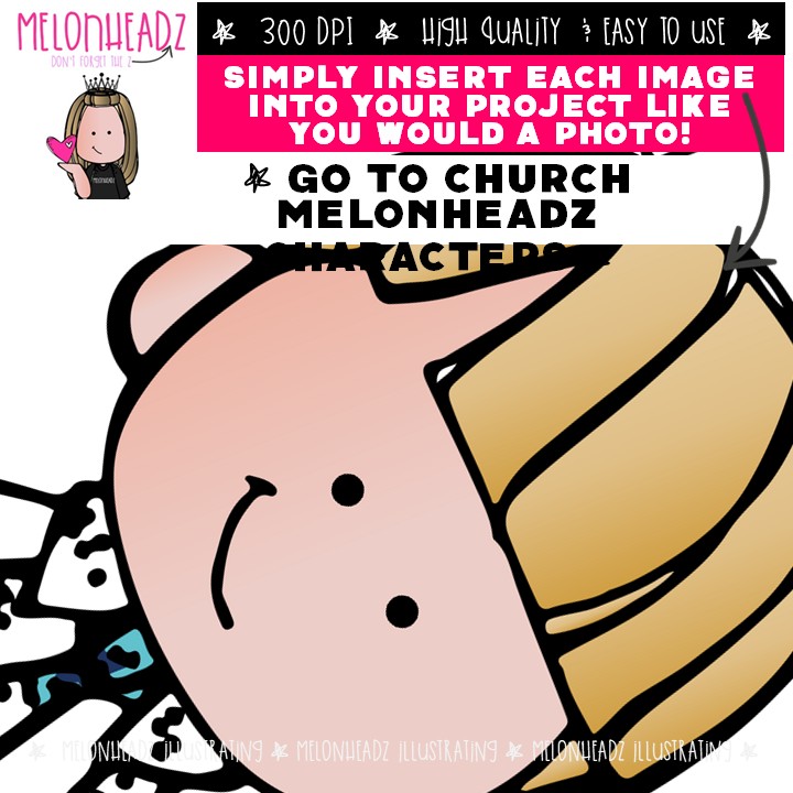Go to Church clip art, LDS, Christian, Melonheadz Characters Mini - Image 3