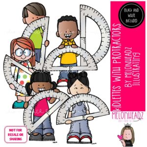 Kidlettes with Protractors clip art, school supplies, math Mini