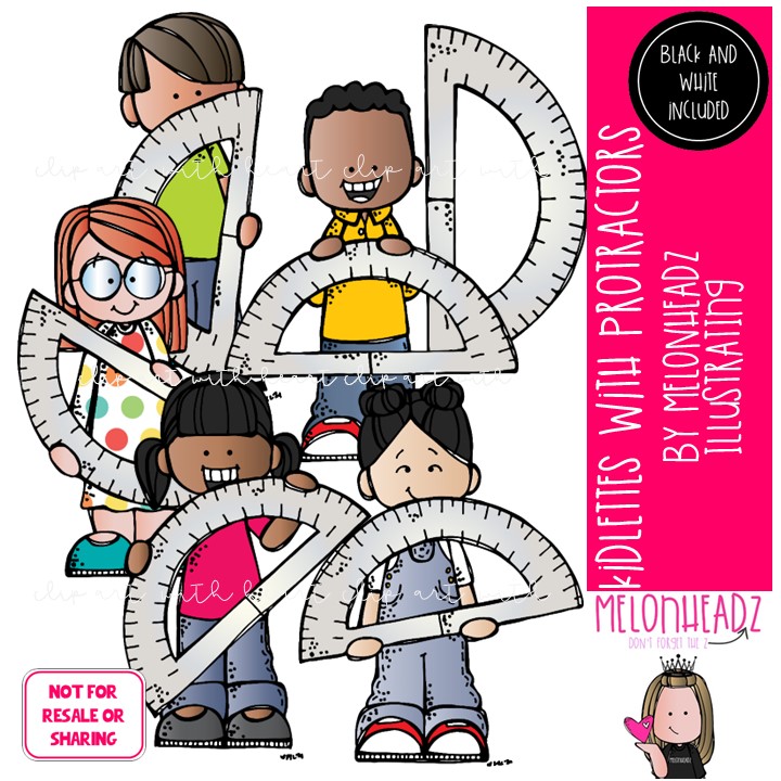 Kidlettes with Protractors clip art, school supplies, math Mini