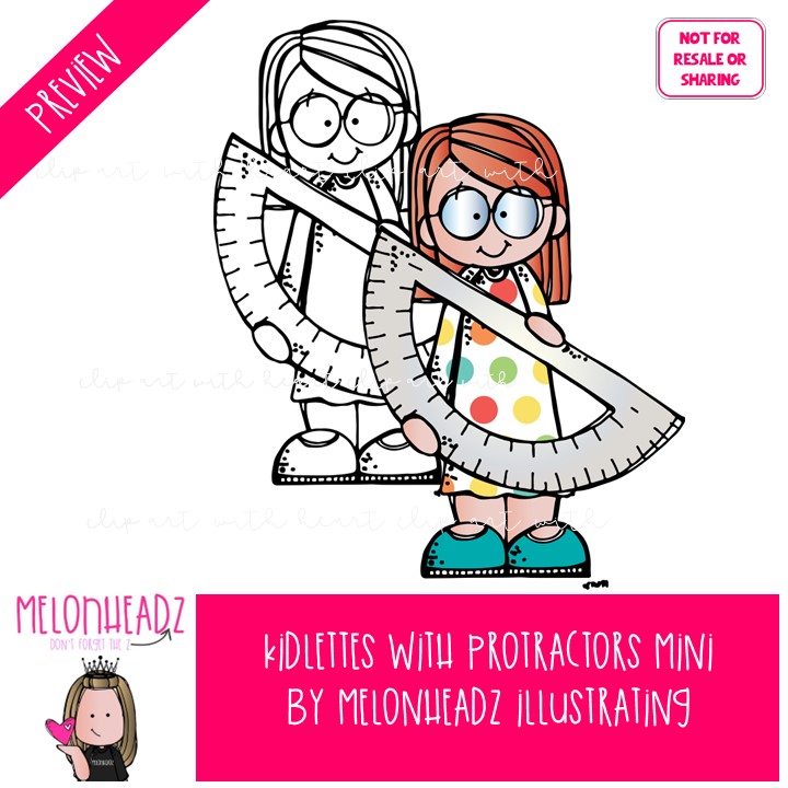 Kidlettes with Protractors clip art, school supplies, math Mini - Image 2