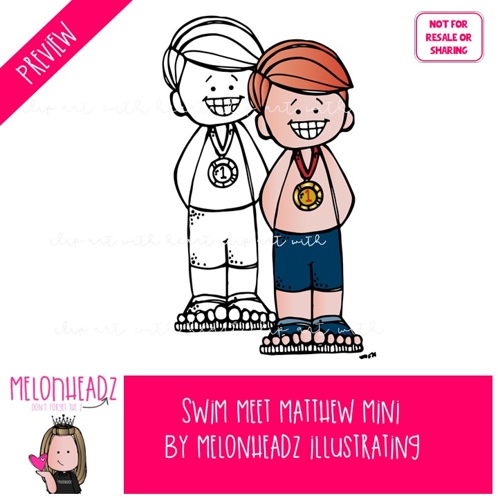 Swim Meet clipart, Matthew, Melonheadz Character Mini - Image 2