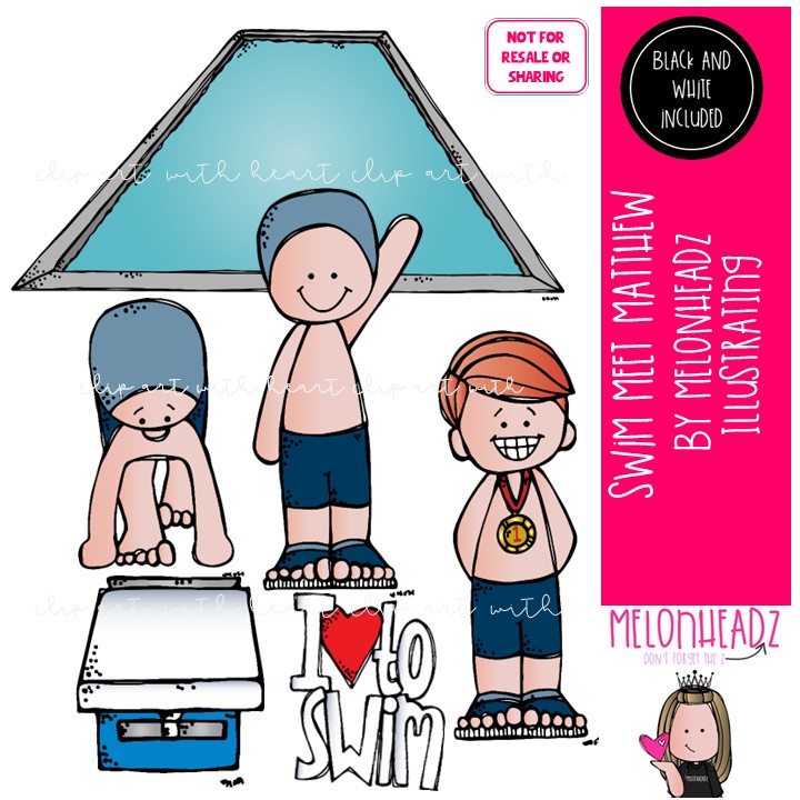 Swim Meet clipart, Matthew, Melonheadz Character Mini