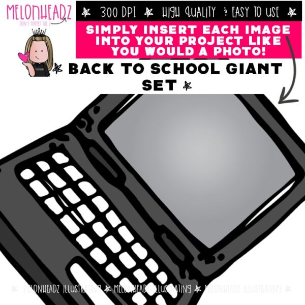 Back to School clip art, school bus, laptop GIANT set - Melonheadz