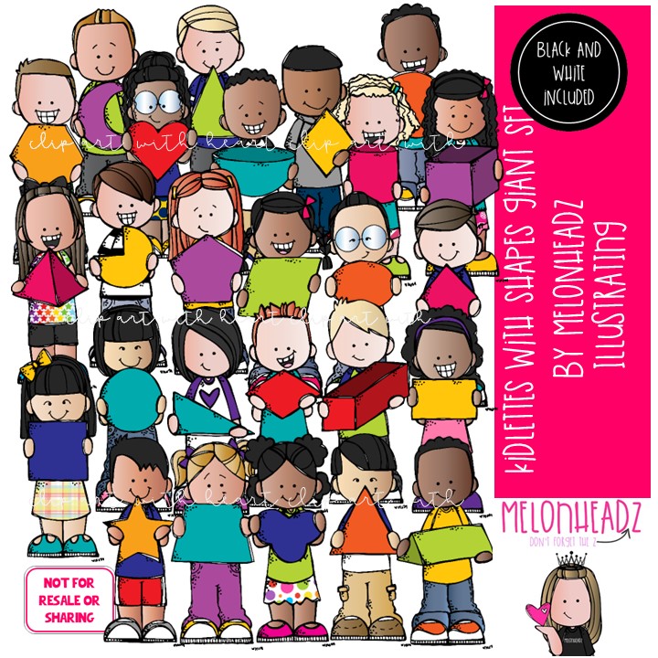 Kidlettes with shapes clip art, math GIANT set