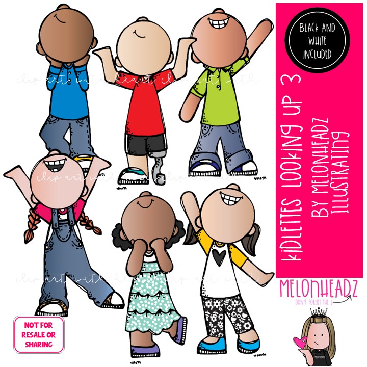Kidlettes looking up clip art 3, upturned face Mini
