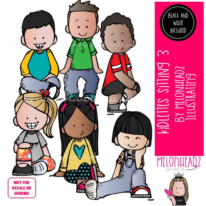 Kidlettes sitting 3 clip art, criss cross Mini