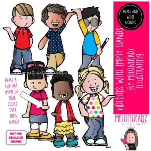 Kidlettes with empty hands clip art, hand out Mini