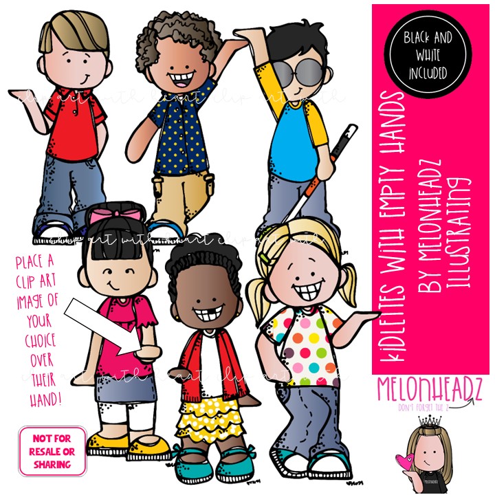 Kidlettes with empty hands clip art, hand out Mini