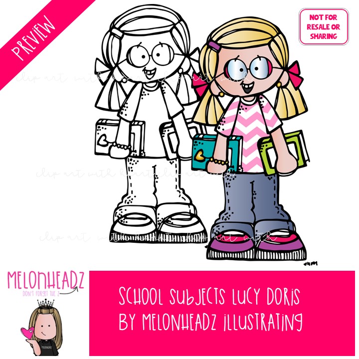 School Subjects clip art, Lucy Doris, Melonheadz Characters COMBO PACK - Image 2