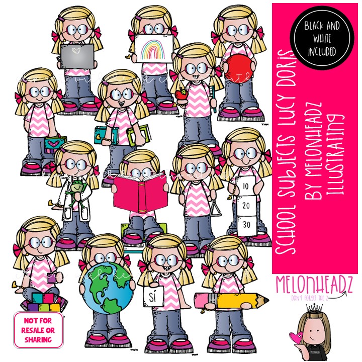 School Subjects clip art, Lucy Doris, Melonheadz Characters COMBO PACK