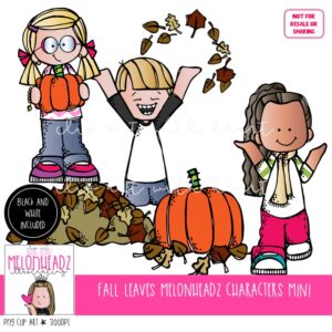 Fall Leaves clip art, Melonheadz Characters, seasonal Mini