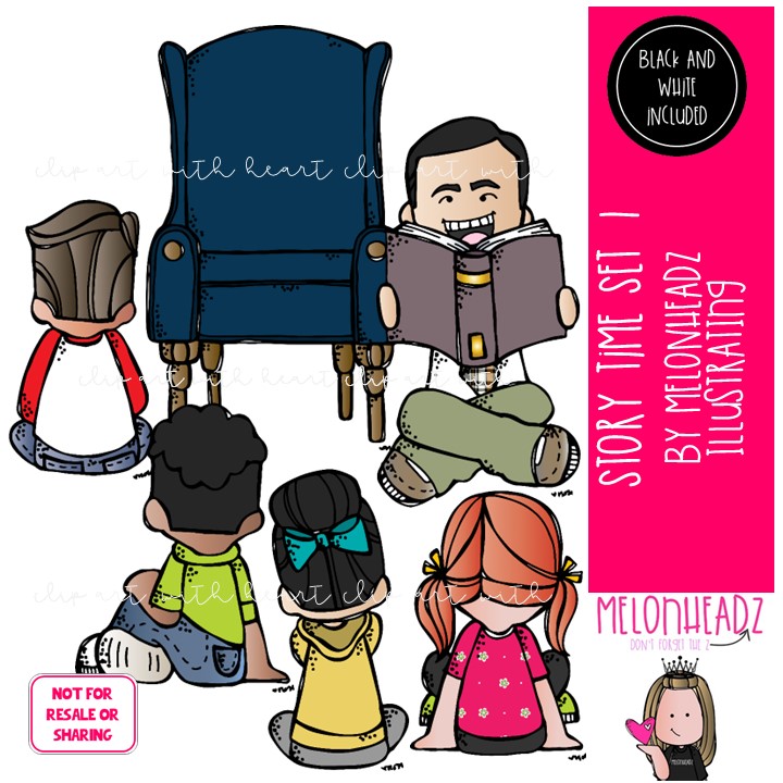 Story time clip art 1, library, reading Mini