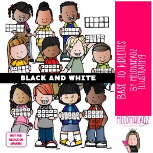Base Ten Kidlettes clip art, math, blocks BLACK AND WHITE