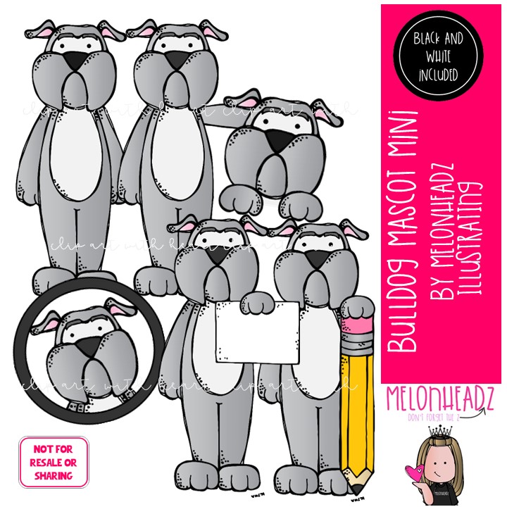 Bulldog Mascot clip art, school spirit, sports team Mini