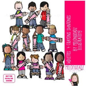 Kidlettes with Crayons clip art, Skin tones, flesh colors COLORED Version