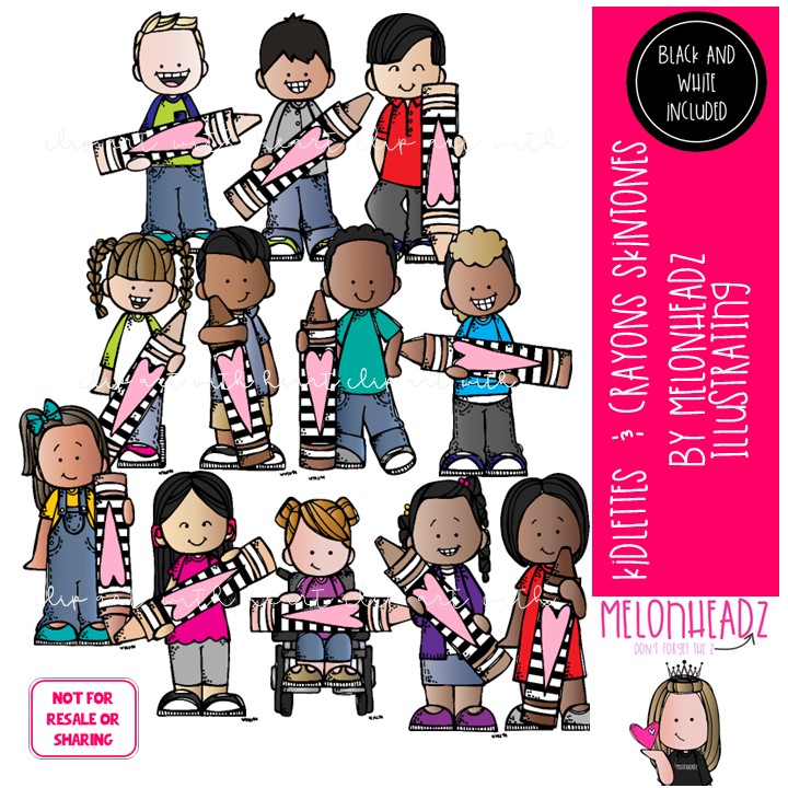 Kidlettes and Crayons clip art, Skin tones, flesh colors COMBO PACK