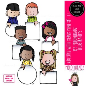 Kidlettes with signs 11 clip art, frame, blank Mini
