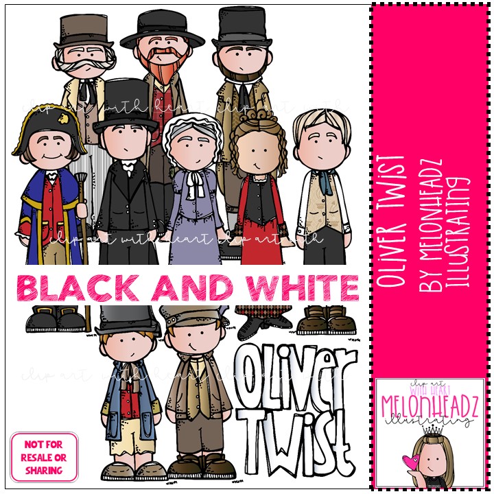 Oliver Twist clip art – BLACK AND WHITE | Melonheadz Illustrating