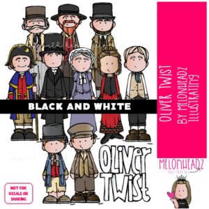 Oliver Twist clip art, literature, book companion BLACK AND WHITE