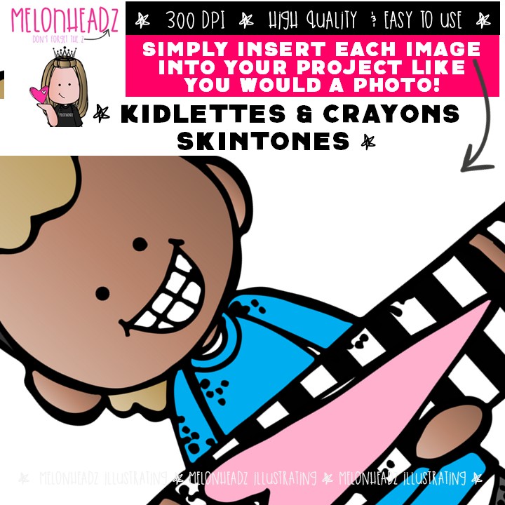 Kidlettes with Crayons clip art, Skin tones, flesh colors COLORED Version - Image 3