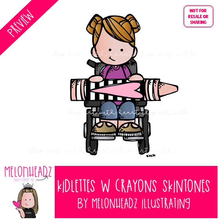 Kidlettes with Crayons clip art, Skin tones, flesh colors COLORED Version - Image 2