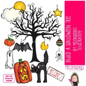 Halloween Tree clip art, Build A, mix and match COLORED Version