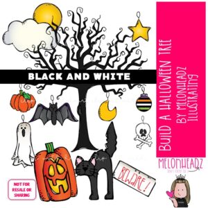 Halloween Tree clip art, Build A, mix and match BLACK AND WHITE